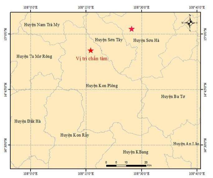 Trong buổi sáng, Kon Tum xảy ra 10 trận động đất