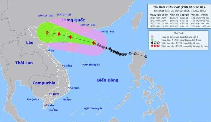 Bão số 1 sẽ vào vùng ven biển tỉnh Quảng Ninh-Hải Phòng ngày 18/7
