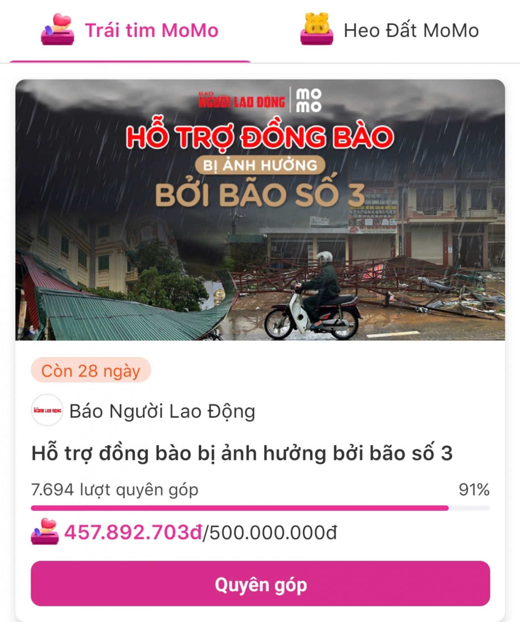 Gần 500 triệu đồng ủng hộ đồng bào miền Bắc qua MoMo